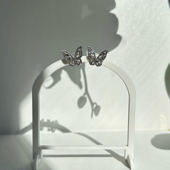 Rhinestones Sterling silver needle butterfly earrings - Picture 5 of 6